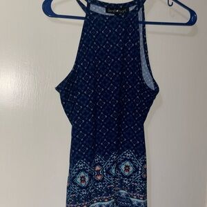 EUC derek heart spaghetti strap tank top blue with paisley Aztec blue orange